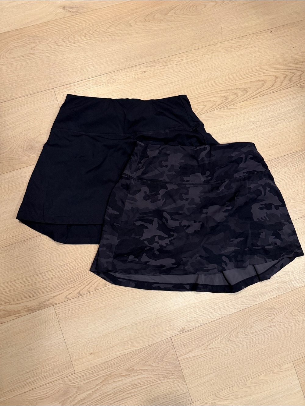 Pair of Athletic Skorts- Black Camo and Solid Black